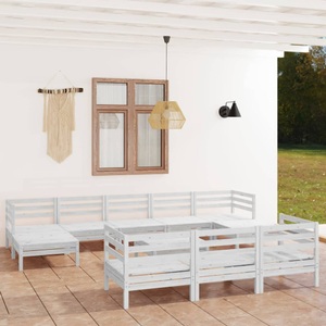 vidaXL, vidaXL 11-tlg. Garten-Lounge-Set Weiß Massivholz Kiefer, 