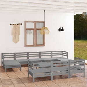 vidaXL, vidaXL 11-tlg. Garten-Lounge-Set Grau Massivholz Kiefer