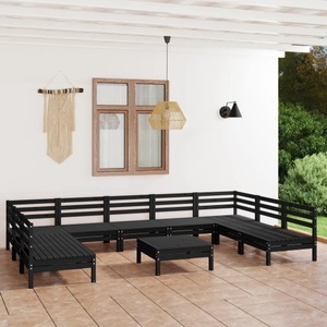 vidaXL, vidaXL 10-tlg. Garten-Lounge-Set Schwarz Massivholz Kiefer