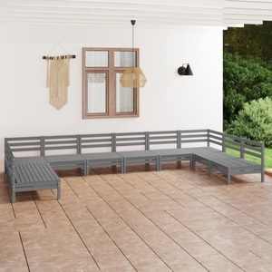 vidaXL, vidaXL 10-tlg. Garten-Lounge-Set Grau Massivholz Kiefer