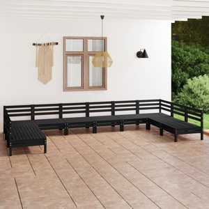 vidaXL, vidaXL 10-tlg. Garten-Lounge-Set Schwarz Massivholz Kiefer