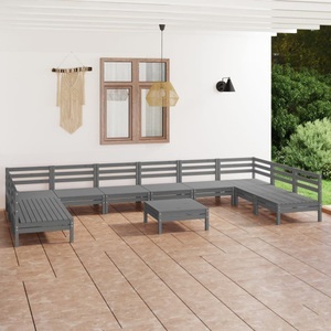 vidaXL, vidaXL 11-tlg. Garten-Lounge-Set Grau Massivholz Kiefer