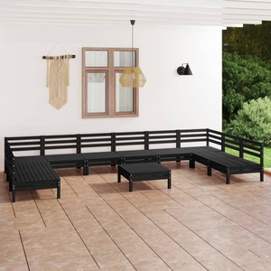 vidaXL, vidaXL 11-tlg. Garten-Lounge-Set Schwarz Massivholz Kiefer, 