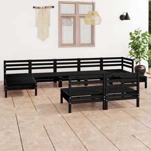 vidaXL, vidaXL 9-tlg. Garten-Lounge-Set Schwarz Massivholz Kiefer