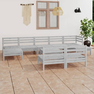 vidaXL, vidaXL 10-tlg. Garten-Lounge-Set Weiß Kiefer Massivholz, 