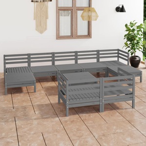 vidaXL, vidaXL 10-tlg. Garten-Lounge-Set Grau Massivholz Kiefer