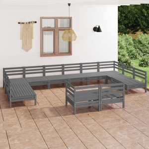 vidaXL, vidaXL 12-tlg. Garten-Lounge-Set Grau Massivholz Kiefer