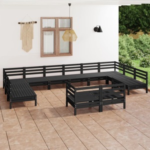 vidaXL, vidaXL 12-tlg. Garten-Lounge-Set Schwarz Massivholz Kiefer