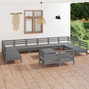 vidaXL 13-tlg. Garten-Lounge-Set Grau Kiefer Massivholz