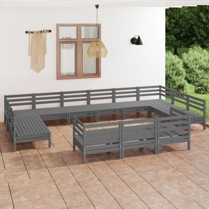 vidaXL, vidaXL 13-tlg. Garten-Lounge-Set Grau Massivholz Kiefer, 