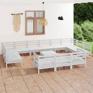 vidaXL, vidaXL 14-tlg. Garten-Lounge-Set Weiß Massivholz Kiefer, 