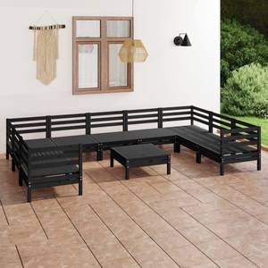 vidaXL, vidaXL 10-tlg. Garten-Lounge-Set Schwarz Massivholz Kiefer, vidaXL 10-tlg. Garten-Lounge-Set Schwarz Massivholz Kiefer