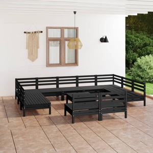 vidaXL, vidaXL 12-tlg. Garten-Lounge-Set Schwarz Massivholz Kiefer