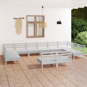 vidaXL, vidaXL 12-tlg. Garten-Lounge-Set Weiß Massivholz Kiefer, vidaXL 12-tlg. Garten-Lounge-Set Weiß Massivholz Kiefer