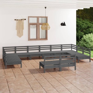 vidaXL, vidaXL 12-tlg. Garten-Lounge-Set Grau Massivholz Kiefer, vidaXL 12-tlg. Garten-Lounge-Set Grau Massivholz Kiefer