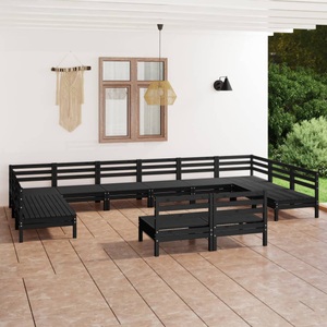 vidaXL, vidaXL 12-tlg. Garten-Lounge-Set Schwarz Massivholz Kiefer