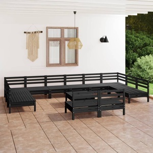 vidaXL, vidaXL 13-tlg. Garten-Lounge-Set Schwarz Massivholz Kiefer