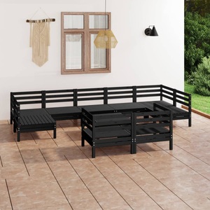 vidaXL, vidaXL 10-tlg. Garten-Lounge-Set Schwarz Massivholz Kiefer, vidaXL 10-tlg. Garten-Lounge-Set Schwarz Massivholz Kiefer