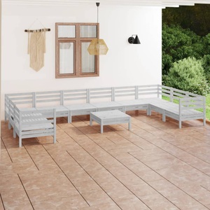 vidaXL, vidaXL 11-tlg. Garten-Lounge-Set Weiß Massivholz Kiefer, 