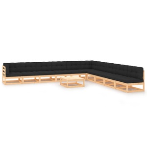 vidaXL, vidaXL 11-tlg. Garten-Lounge-Set mit Anthrazit Kissen Kiefernholz, vidaXL 11-tlg. Garten-Lounge-Set mit Kissen Massivholz Kiefer