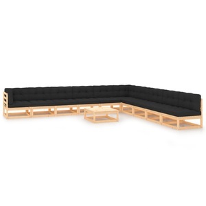 vidaXL, vidaXL 11-tlg. Garten-Lounge-Set mit Anthrazit Kissen Kiefernholz, vidaXL 11-tlg. Garten-Lounge-Set mit Kissen Massivholz Kiefer