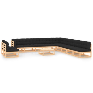 vidaXL, vidaXL 12-tlg. Garten-Lounge-Set mit Anthrazit Kissen Kiefernholz, vidaXL 12-tlg. Garten-Lounge-Set mit Kissen Massivholz Kiefer