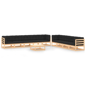 vidaXL, vidaXL 10-tlg. Garten-Lounge-Set mit Anthrazit Kissen Kiefernholz, vidaXL 10-tlg. Garten-Lounge-Set mit Kissen Massivholz Kiefer