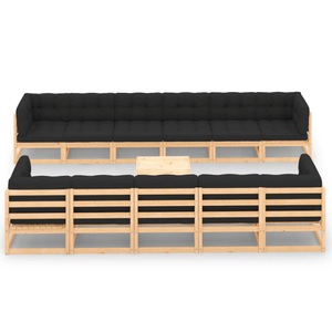 vidaXL, vidaXL 12-tlg. Garten-Lounge-Set mit Anthrazit Kissen Kiefernholz, vidaXL 12-tlg. Garten-Lounge-Set mit Kissen Massivholz Kiefer