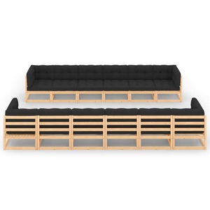 vidaXL, vidaXL 12-tlg. Garten-Lounge-Set mit Anthrazit Kissen Kiefernholz, vidaXL 12-tlg. Garten-Lounge-Set mit Kissen Massivholz Kiefer