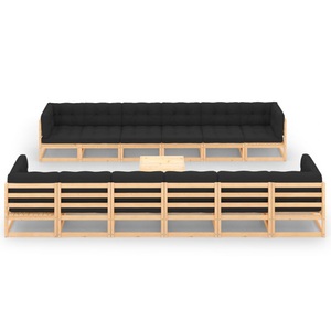 vidaXL, vidaXL 13-tlg. Garten-Lounge-Set mit Anthrazit Kissen Kiefernholz, vidaXL 13-tlg. Garten-Lounge-Set mit Kissen Massivholz Kiefer
