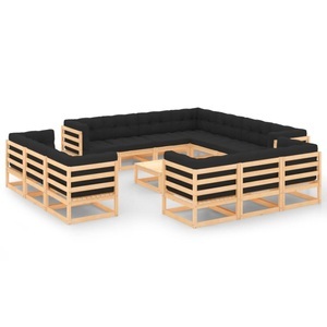 vidaXL, vidaXL 14-tlg. Garten-Lounge-Set mit Anthrazit Kissen Kiefernholz, vidaXL 14-tlg. Garten-Lounge-Set mit Kissen Massivholz Kiefer