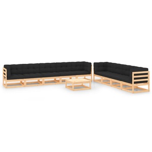 vidaXL, vidaXL 10-tlg. Garten-Lounge-Set mit Anthrazit Kissen Kiefernholz, vidaXL 10-tlg. Garten-Lounge-Set mit Kissen Massivholz Kiefer