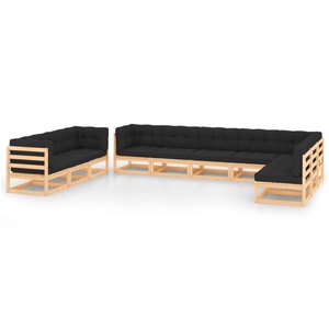 vidaXL, vidaXL 10-tlg. Garten-Lounge-Set mit Anthrazit Kissen Kiefernholz, vidaXL 10-tlg. Garten-Lounge-Set mit Kissen Massivholz Kiefer