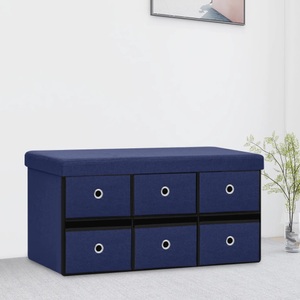 vidaXL, vidaXL Faltbare Sitzbank mit Stauraum Blau 76x38x38 cm Leinenoptik, vidaXL Faltbare Sitzbank mit Stauraum Blau 76x38x38 cm Leinenoptik