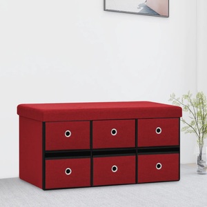 vidaXL, vidaXL Faltbare Sitzbank mit Stauraum Weinrot 76x38x38 cm Leinenoptik, vidaXL Faltbare Sitzbank mit Stauraum Weinrot 76x38x38 cm Leinenoptik