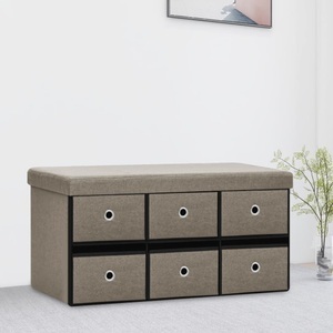 vidaXL, vidaXL Faltbare Sitzbank mit Stauraum Taupe 76x38x38 cm Leinenoptik, vidaXL Faltbare Sitzbank mit Stauraum Taupe 76x38x38 cm Leinenoptik