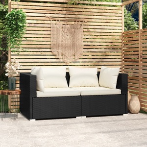 vidaXL, vidaXL 2-Sitzer-Sofa mit Kissen Schwarz Poly Rattan