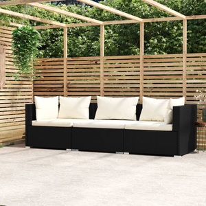 vidaXL, vidaXL 3-Sitzer-Sofa mit Kissen Schwarz Poly Rattan