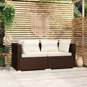 vidaXL, vidaXL 2-Sitzer-Sofa mit Kissen Braun Poly Rattan, vidaXL 2-Sitzer-Sofa mit Kissen Braun Poly Rattan