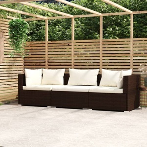vidaXL, vidaXL 3-Sitzer-Sofa mit Kissen Braun Poly Rattan, vidaXL 3-Sitzer-Sofa mit Kissen Braun Poly Rattan