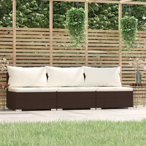 vidaXL, vidaXL 3-Sitzer-Sofa mit Kissen Braun Poly Rattan