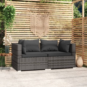 vidaXL, vidaXL 2-Sitzer-Sofa mit Kissen Grau Poly Rattan, vidaXL 2-Sitzer-Sofa mit Kissen Grau Poly Rattan