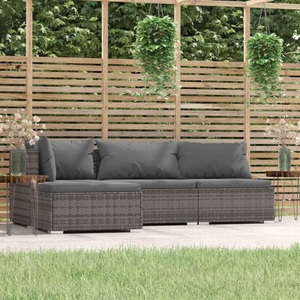 vidaXL, vidaXL 4-tlg. Garten-Lounge-Set mit Kissen Grau Poly Rattan, 