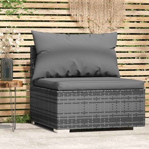 vidaXL, vidaXL Garten-Mittelsofa mit Kissen Grau Poly Rattan, vidaXL Garten-Mittelsofa mit Kissen Grau Poly Rattan