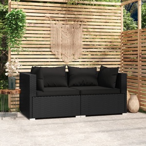 vidaXL, vidaXL 2-Sitzer-Sofa mit Kissen Schwarz Poly Rattan