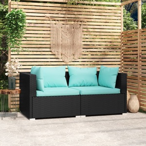 vidaXL, vidaXL 2-Sitzer-Sofa mit Kissen Schwarz Poly Rattan