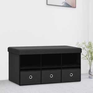 vidaXL, vidaXL Faltbare Sitzbank mit Stauraum Schwarz 76x38x38 cm Leinenoptik, vidaXL Faltbare Sitzbank mit Stauraum Schwarz 76x38x38 cm Leinenoptik