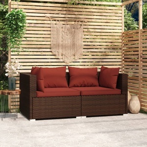 vidaXL, vidaXL 2-Sitzer-Sofa mit Kissen Braun Poly Rattan, vidaXL 2-Sitzer-Sofa mit Kissen Braun Poly Rattan