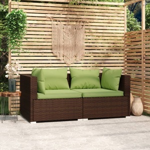 vidaXL, vidaXL 2-Sitzer-Sofa mit Kissen Braun Poly Rattan, vidaXL 2-Sitzer-Sofa mit Kissen Braun Poly Rattan