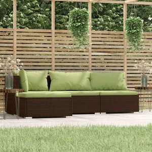 vidaXL, vidaXL 4-tlg. Garten-Lounge-Set mit Kissen Braun Poly Rattan, vidaXL 4-tlg. Garten-Lounge-Set mit Kissen Braun Poly Rattan